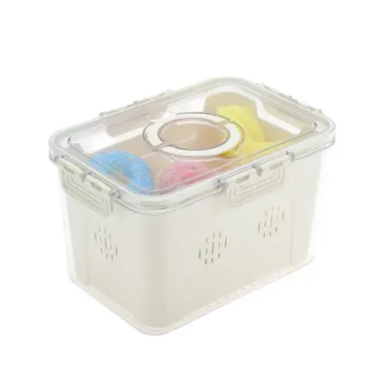 Unique Bargains Rectangle Drain Food Storage Containers 1 Compartment White Transparent 1 Set image {6}