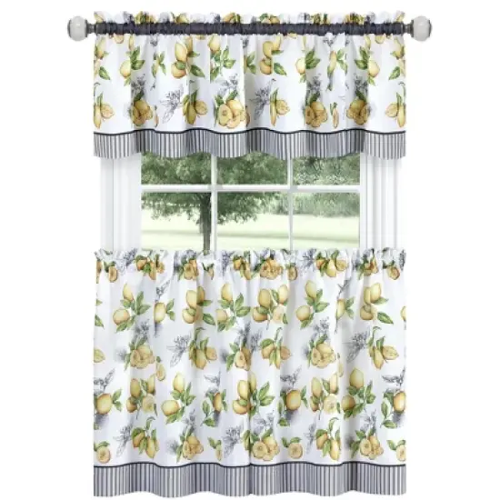 Kate Aurora Country Lemons Complete Cafe Style Kitchen Curtain Tier & Valance Set image {1}