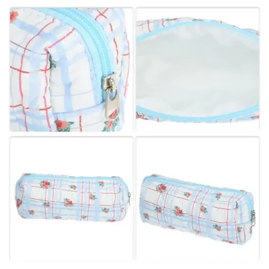 Unique Bargains Durable Small Quilted Makeup Bag Blue Red 1 Pc image {2}