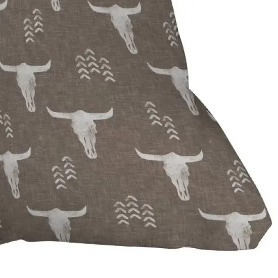 18"x18" Deny Designs Little Arrow Design Co Cow Skull Outdoor Throw Pillow Taupe image {2}