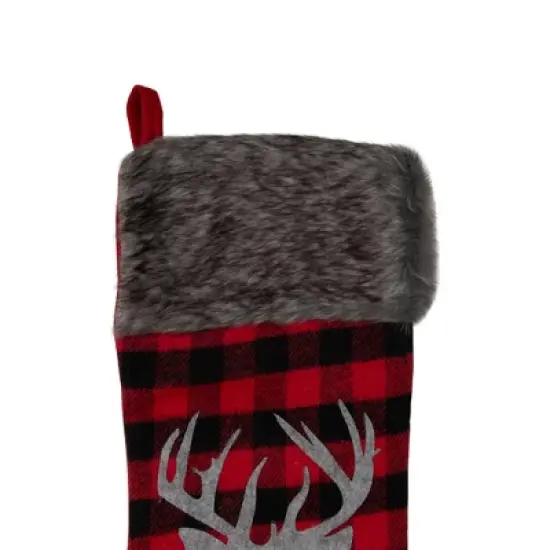 Northlight 20.5" Red and Black Buffalo Plaid Reindeer Christmas Stocking image {3}