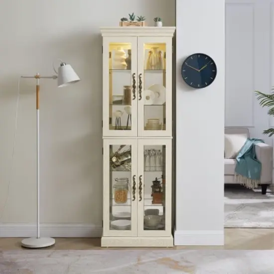 NicBex Modern Freestanding Tall Toy Display Pantry Cabinet with Glass Door & LED Lighting,Bar Cabinets for Hallways,Living Room,Kitchen image {5}
