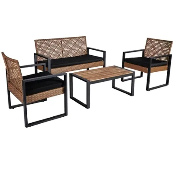 GDFStudio Elton Patio 4 pcs Steel and Rattan Conversation Set image {10}