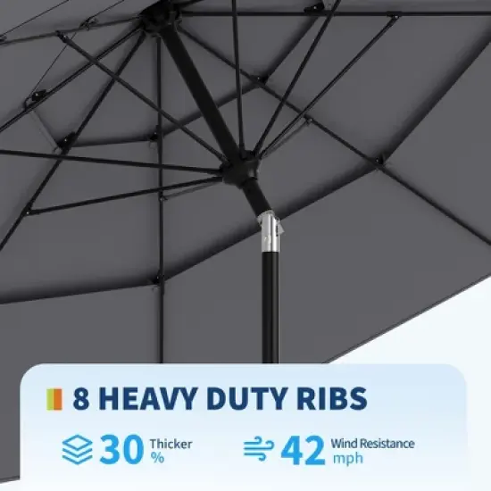 Outdoor 3 Tier Vented Large Market Table Umbrella, 9FT Patio 3 Tier Umbrella Canopy, Heavy Duty Patio Umbrellas 3 Tiers, 8 Ribs, Hand Crank image {4}