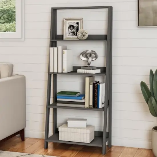 Hastings Home Freestanding Ladder Bookcase, Gray image {2}
