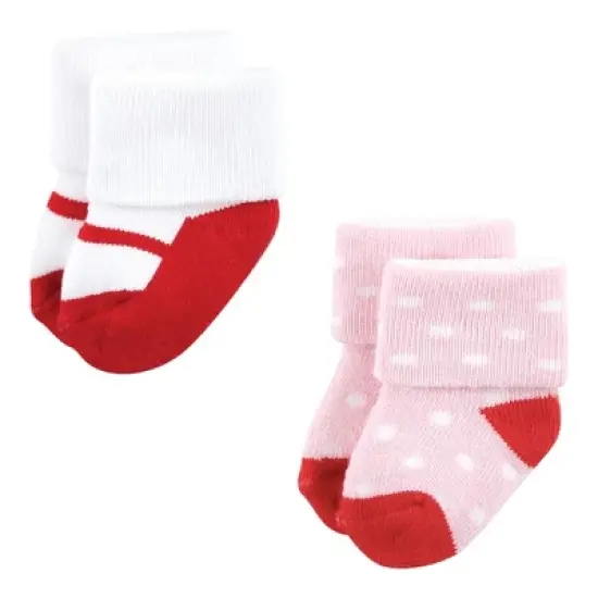 Luvable Friends Baby Girl Newborn and Baby Terry Socks, Coral Lilac Mary Janes 12-Pack image {4}