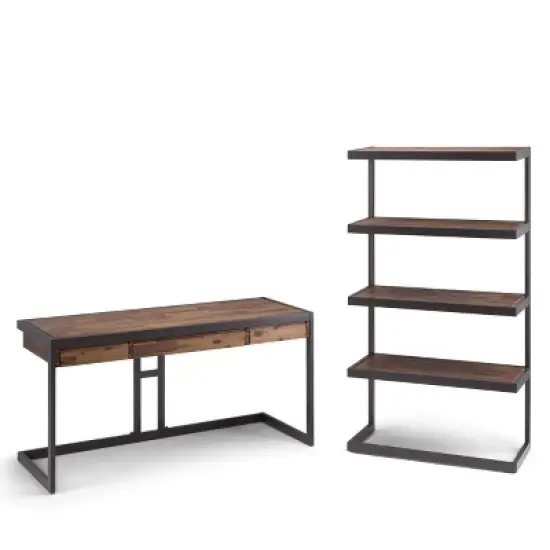 66" Cecilia Solid Acacia Wood Bookshelf Rustic Natural Aged Brown - WyndenHall image {4}