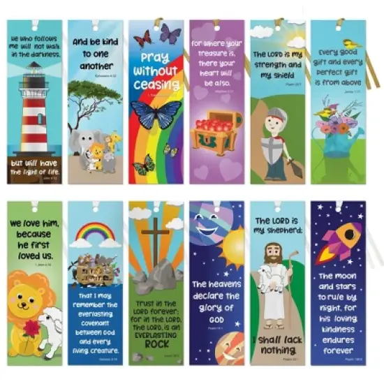 Faithful Finds 72 Pack Christian Bookmarks Bulk, Religious Scripture, 12 Bible Verse Quotes for Kids, 6 x 2 In image {5}