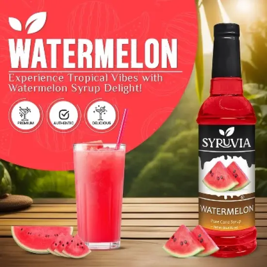 Syruvia Watermelon Syrup - 25.4 fl oz. Premium Flavoring Syrup For Coffee image {1}