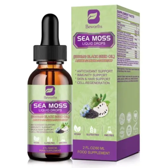 B Beworth Sea Moss Liquid Drops with Soursop Bitters - Multimineral Seamoss Supplement Support Antioxidant, Immune, Gut Health - 2 Fl.oz image {2}