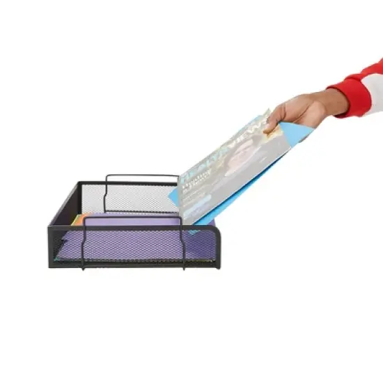 Mind Reader Stackable Paper Tray, Desktop Organizer, File Storage, Office, Metal Mesh, 14"L x 9.75"W x 11.25"H, 4pc., Black image {2}