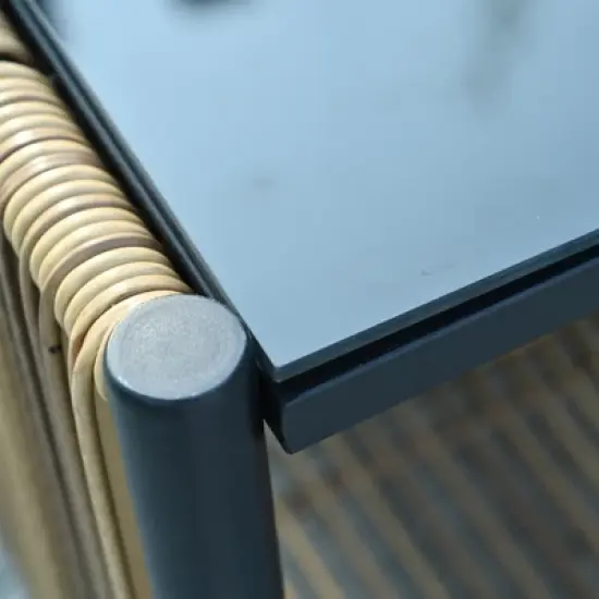 FIONECA 2-Seat Outdoor Brown PE Wicker Sofa with Grey Cushions and Coffee Table, All-Weather Rattan Patio Furniture Set for Garden & Porch image {8}