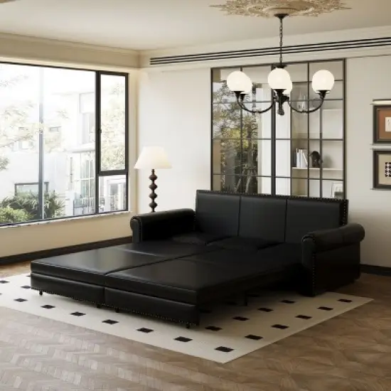NicBex Modern Pull Out Sofa Bed Faux Leather Convertible Sleeper Sofa with Nailhead Trim and Rolled Arm for Living Room image {5}