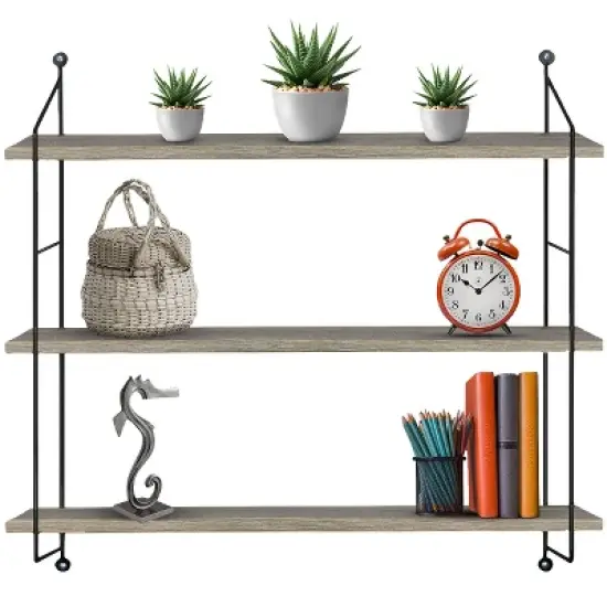 Sorbus Wall Mounted Rustic Wood Shelf with Metal Brackets (Gray) image {2}