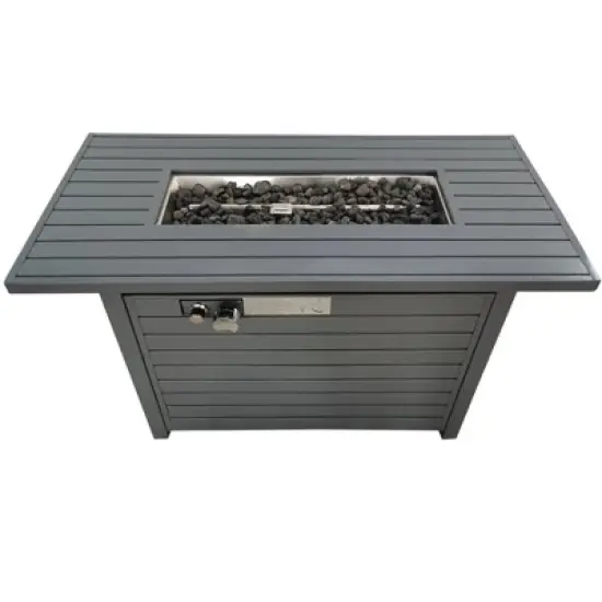 25'' H x 42'' W Steel Propane Outdoor Fire Pit Table with Lid (Grey) image {2}