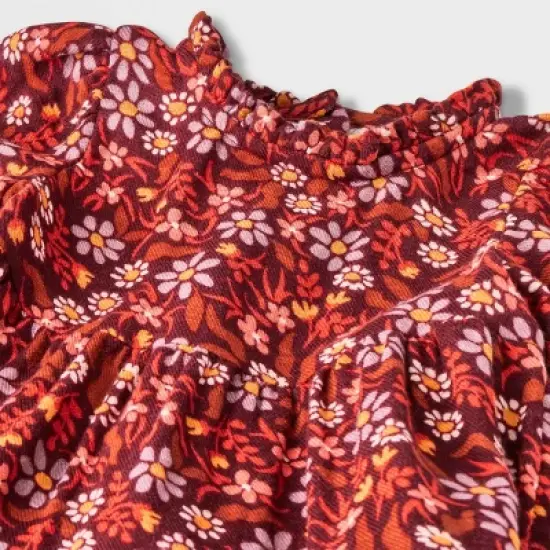 Baby Girls' Floral Twill Dress & Bottom Set - Cat & Jack&trade; Burgundy image {2}