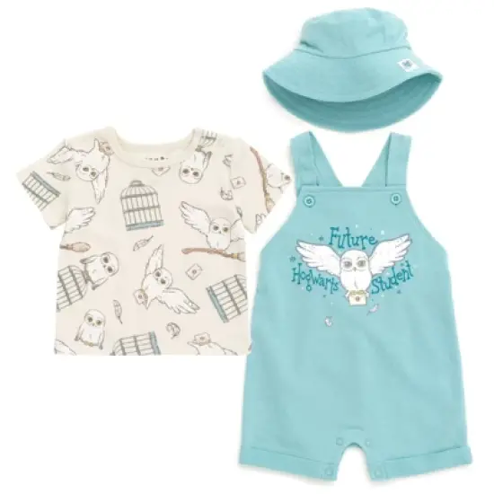 Harry Potter Hermione Hedwig Owl Ron Weasley Baby French Terry Short Overalls T-Shirt and Hat 3 Piece Outfit Set Newborn to Infant image {9}