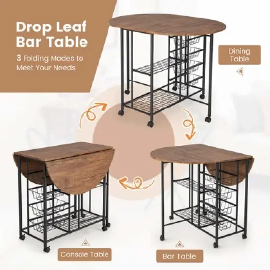 Costway 3 PCS Folding Dining Table & Chair Set Collapsible Drop Leaf Table for Kitchen image {5}