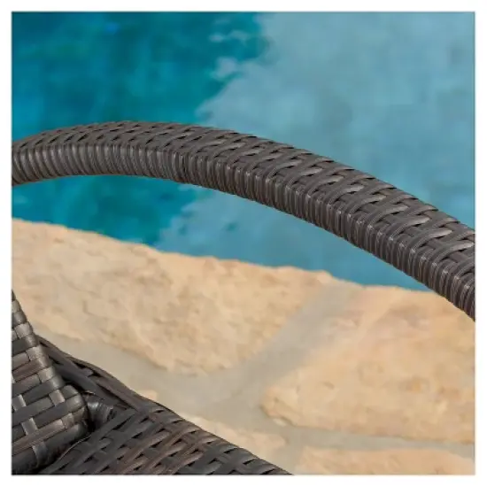 Salem Set of 2 Brown Wicker Adjustable Chaise Lounge with Arms - Navy Blue - Christopher Knight Home: Weather-Resistant, Cushioned, Patio Furniture image {2}