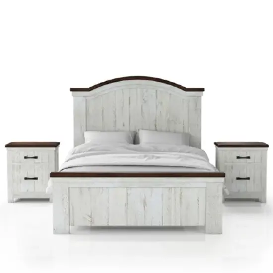 3pc Willow Rustic Bedroom Set with 2 Nightstands Distressed White/Walnut - HOMES: Inside + Out image {8}