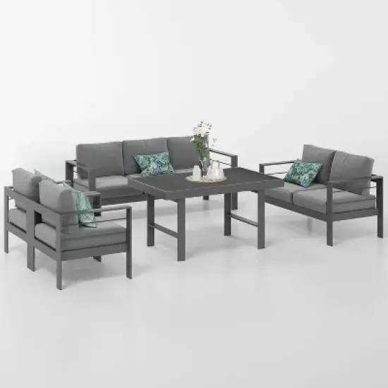 Heynemo Aluminum Patio Furniture Set,5 Pieces Modern Outdoor Conversation Set Sectional Sofa with Upgrade Cushion and Dining Table image {3}
