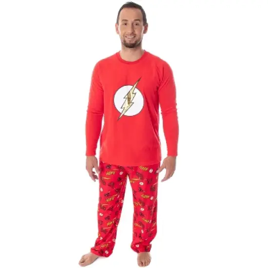 DC Comics Men's The Flash Superhero Fleece Shirt And Pant 2 PC Pajama Set image {4}