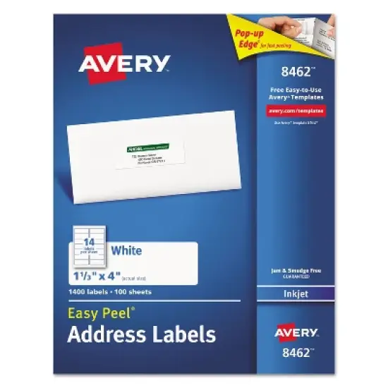 Avery Easy Peel Mailing Address Labels Inkjet 1 1/3 x 4 White 1400/Box 8462 image {9}