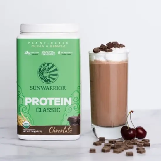 Classic Organic Protein Powder, Plant-Based Protein, Chocolate Flavor, Sunwarrior, 750gm (30 servings) image {1}