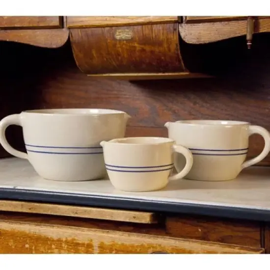 Martinez Pottery Heritage Blue Stripe Stoneware Batter Bowl, Handmade, 7 Cup image {2}
