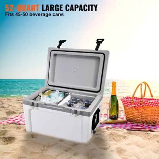 VEVOR Insulated Portable Cooler, 52 qt, Holds 50 Cans, Ice Retention Hard Cooler with Heavy Duty Handle, Ice Chest Lunch Box for Camping, Beach image {4}