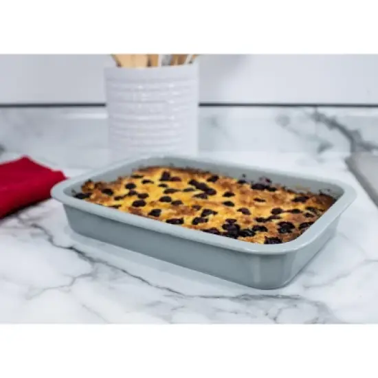 Elanze Designs Large 9x13 inch Stoneware Porcelain Baking Dish With Stainless Steel Rack, Grey image {4}