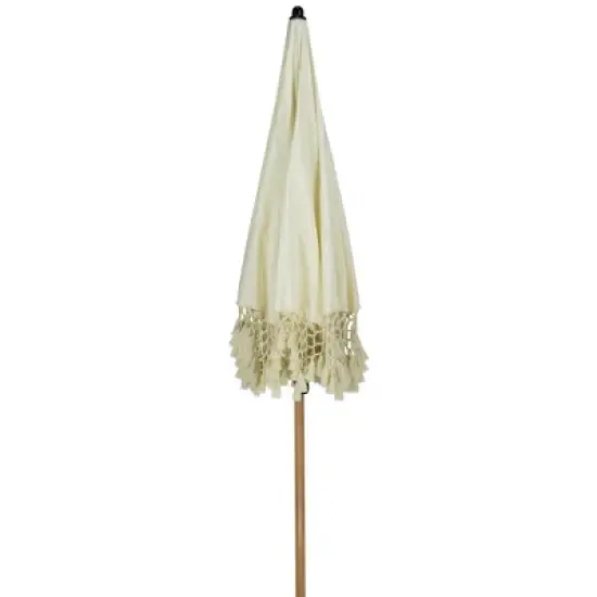 Northlight Outdoor Macrame Boho Beach Market Umbrella with Tilt - 6.5' - Cream image {5}