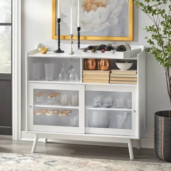 Dublin Bar Cabinet with Sliding Glass Doors White - Buylateral image {3}