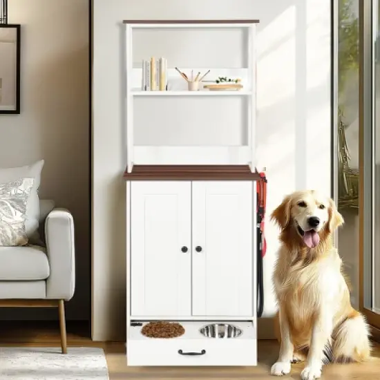 Lyngins Modern Multi-Level Pet Tree Storage Tower for Indoors,Dog/Cat Condo Cabinet with Shelves,Feeding Station image {6}