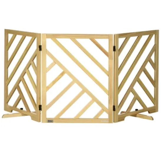 PawHut Foldable Gate with Ultra-Stable Feet, Medium & Small Dog Gate Freestanding with Two-Way Hinges, Wooden Dog Gate Boho Dog Accessories image {3}