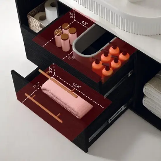 Mshliw 40 Inch Wall Mounted Bathroom Vanity with Oval Ceramic Sink, Floating Solid Wood Cabinet and Open Shelf Storage image {9}