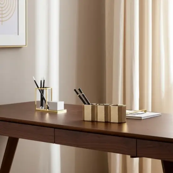 Sagebrook Home 10" Ceramic 3-cup Pen and Pencil Holder for Stylish Desktop Storage at Your Home or Office image {8}