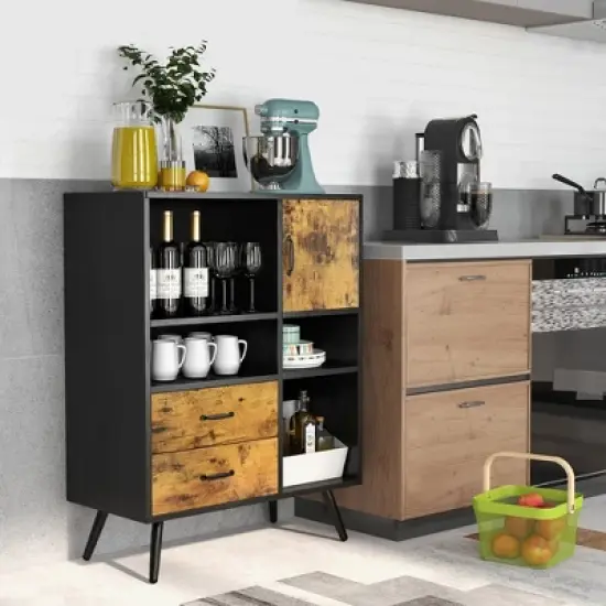 Costway Industrial Buffet Sideboard Storage Cabinet Organizer Cupboard with Cubbies Drawers image {4}
