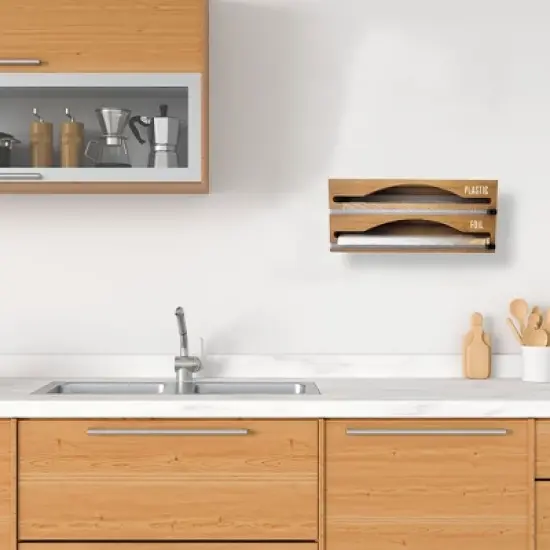 OnDisplay Luxe Bamboo Plastic Wrap/Wax Paper/Aluminum Foil Dispenser for Drawer or Wall Mountable image {5}