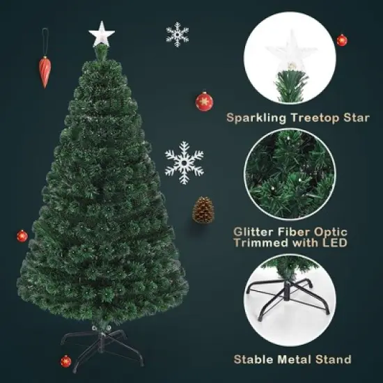 Costway 5'/6'/7'Pre-Lit Fiber Optic Christmas Tree Multicolor Lights image {6}