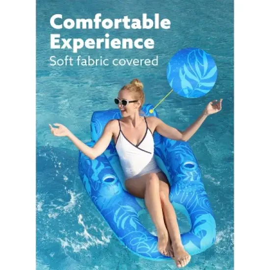 Joyfy 55'' Pool Floats, Inflatable Pool Floaties for Adult, Sun Tanning Floaty Recliner Chair with Cup Holders&Backrest for Poolside Gatherings image {3}