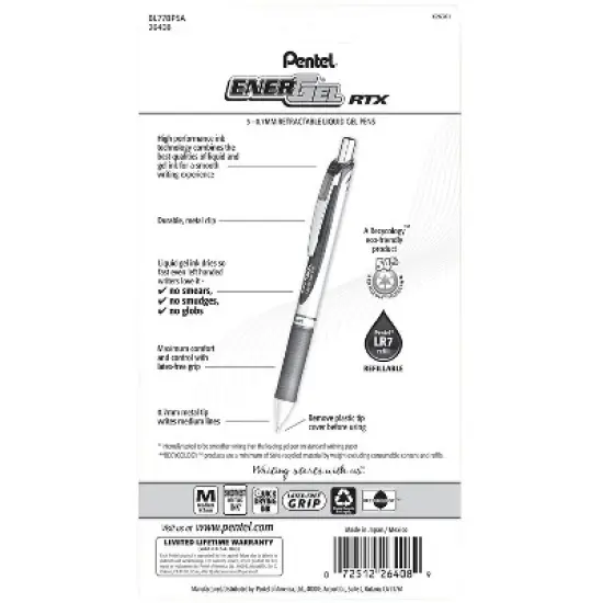 Pentel EnerGel RTX Liquid Gel Pen 0.7mm Black 5/Pack (BL77BP5A) image {1}