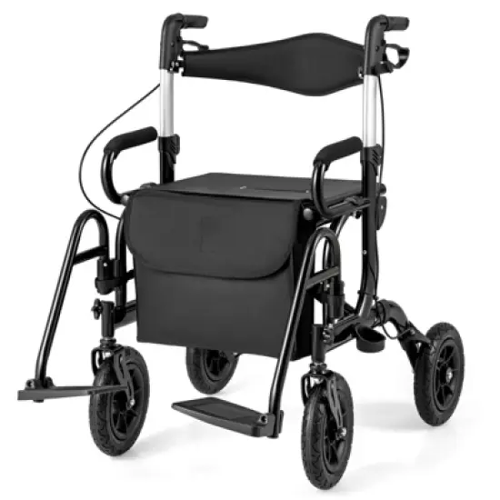 Costway 2-in-1 Rollator Walker for Seniors with Seat 9" Pneumatic Tires for All Terrain Black/Red/Navy image {10}