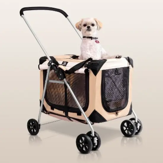 PetLuv Cat & Dog Stroller Foldable w/ Detachable Soft Pet Travel Carrier Fits 2 Cats or Medium Dog & Removable Plush Pillow Privacy Windows image {17}