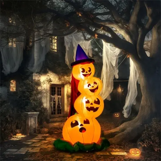 Joyfy 6 FT Halloween Inflatables Outdoor Decorations, Stacked Pumpkins with Witch Hat Inflatable with LEDs for Halloween Party Yard Garden Lawn Decor image {9}