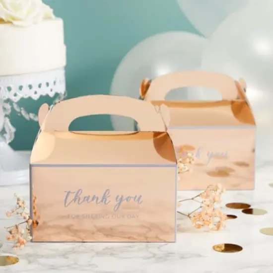 Sparkle and Bash 24 Pack Rose Gold Thank You Party Favor Gable Gift Boxes for Wedding, Birthday Party, 6.25 x 3.5 x 3.5 In image {1}