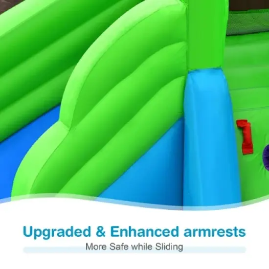 Costway Inflatable Kid Bounce House Dual Slide Climbing Wall Splash Pool w/Bag image {4}
