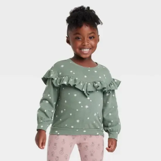 Grayson Collective Toddler Girls' Snowflake Ruffle Sweatshirt - Green image {5}