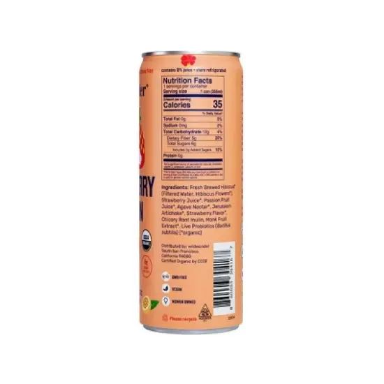 wildwonder Strawberry Passion Organic Prebiotic + Probiotic Sparkling Drink - 12 fl oz image {2}