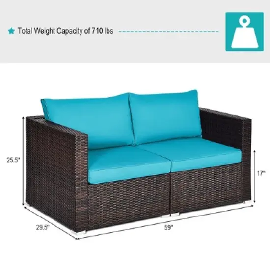 Costway 4PCS Patio Rattan Corner Sofa with Blue Cushion image {2}